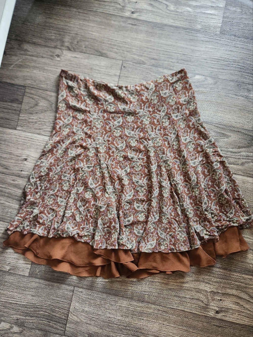 Charter Club Y2K Brown Paisley Floral Silk Skirt Size 16